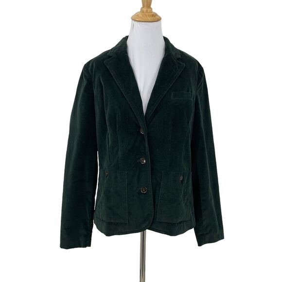 Eddie Bauer Velvet Blazer Womens 6 Green Elbow Patch Sleeve 3 Button Dyed Lined - Picture 1 of 15